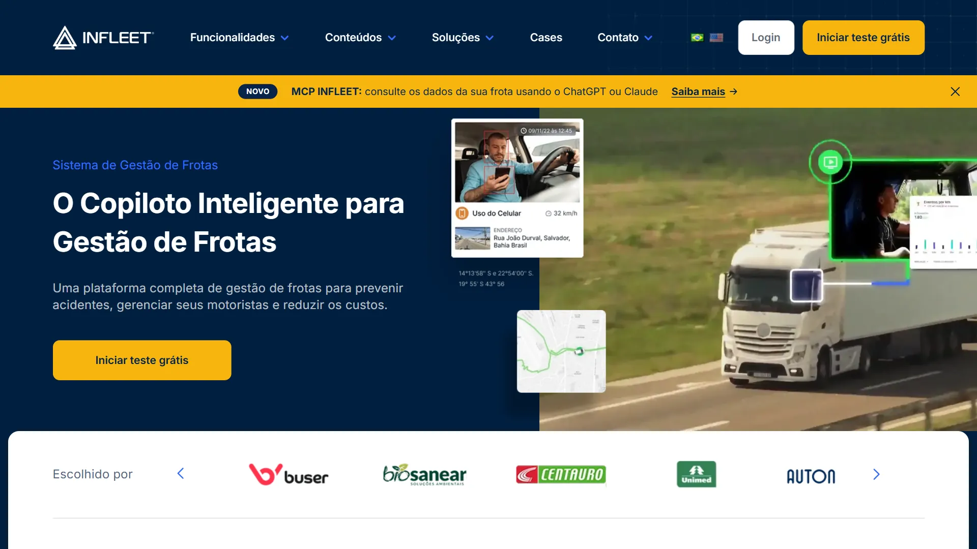 Site da Infleet, sistema de gestão de frotas, criado pela Vuxi